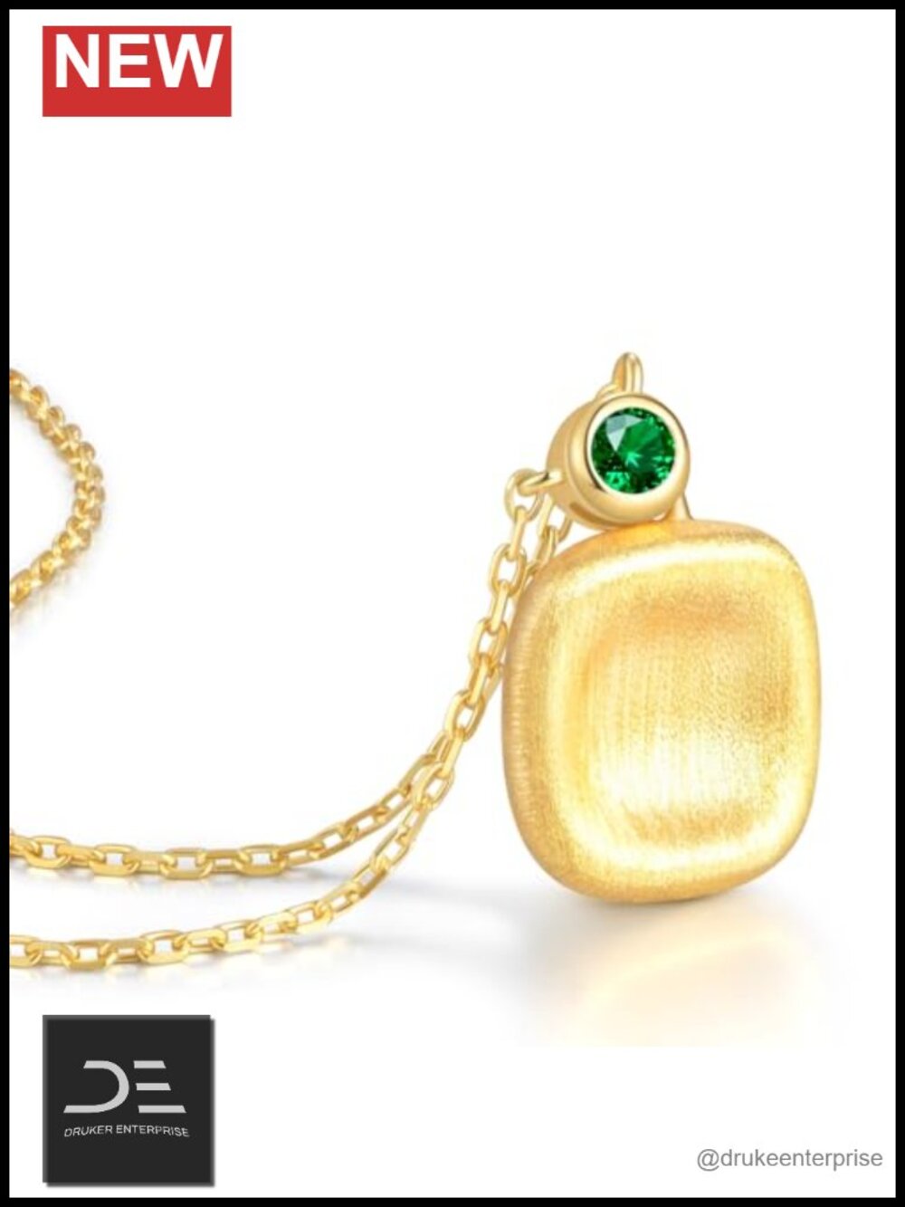 14K Gold Plated Sterling Silver Pendant Necklace with Lab-Grown Emerald, 18"
